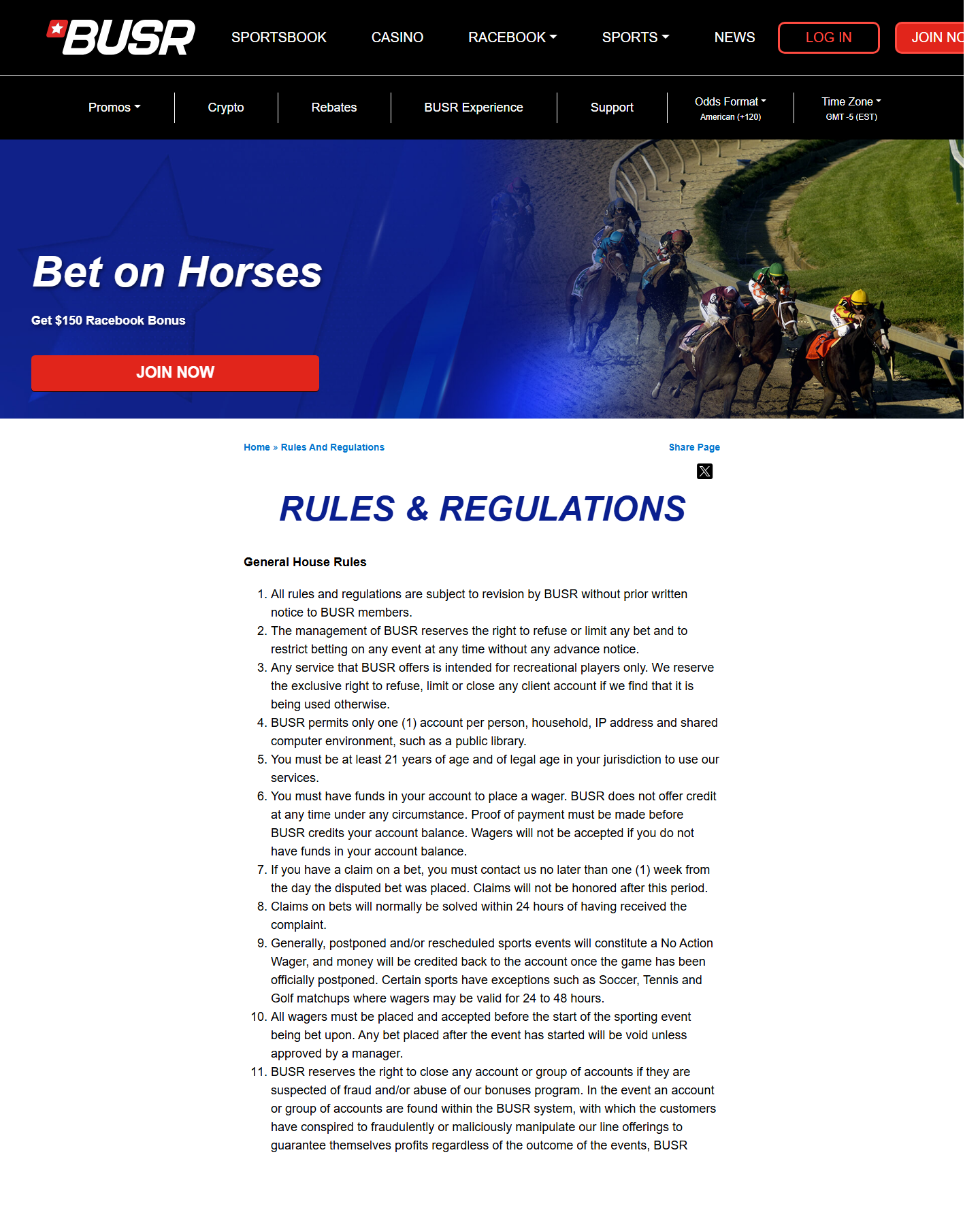 Pagina oficial de regras e regulamentos da BUSR