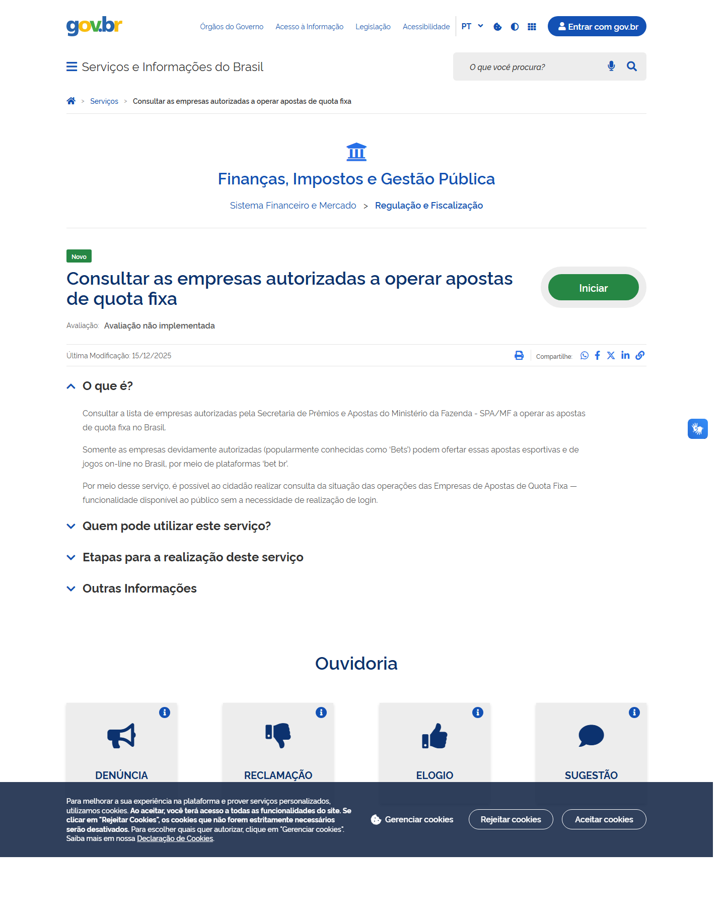 Servico oficial para consultar empresas autorizadas a operar apostas de quota fixa